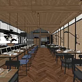 Elegant Restaurant Interior With Wooden Bar Marble Counter And Yellow Pendant Lights