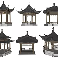 Chinese Traditional Pavilions In Different Styles With Classic Roof And Wooden Structures