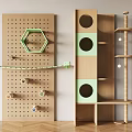 Wooden Cat Tree with Green Hole Design Platforms Spiral Pole and Hanging Balls for Cats