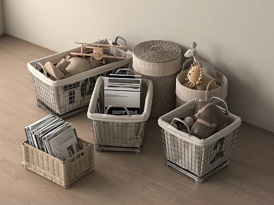 Woven Storage Baskets for Organizing Toys Magazines and Clothes in Home Interior 3d model