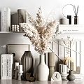 Modern Minimalist Home Decorative Ornament Set With Dried Pampas Grass Vase Books And Geometric Accents