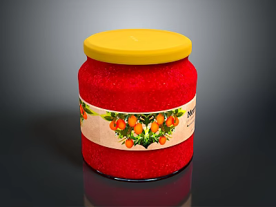 Citrus Fruit Jam In Red Jar With Yellow Lid And Fruit Illustrated Label 3d model