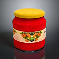 Citrus Fruit Jam In Red Jar With Yellow Lid And Fruit Illustrated Label
