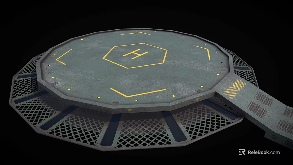 Futuristic Circular Platform With Hexagonal H Symbol Yellow Lines And Grid Base 3d model 