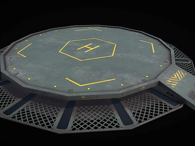 Futuristic Circular Platform With Hexagonal H Symbol Yellow Lines And Grid Base 3d model