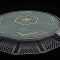 Futuristic Circular Platform With Hexagonal H Symbol Yellow Lines And Grid Base 3d model
