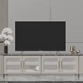 Modern TV Stand Design With Minimalist Frames Marble Panels And Decorative Dried Plants