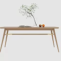 Minimalist Natural Wood Dining Table With Clear Vase Green Twigs Open Book And Fruits