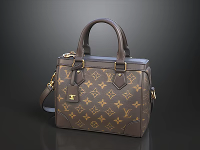 Luxury Brown Leather Bag With Classic Monogram Pattern Top Handle And Shoulder Strap Golden Hardware 3d model