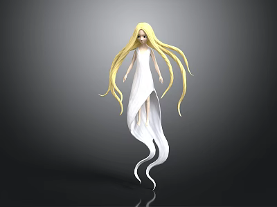 3D Female Character With Long Blonde Hair And White Flowing Dress On Gradient Background 3d model