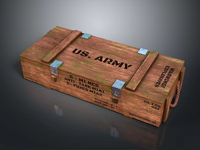 US Army Wooden Crate With Metal Clasps Rope Handle And Military Labels 3d model