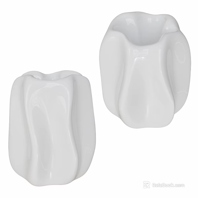 Two White Ceramic Toilet Seats With Smooth Surface And Modern Bathroom Design 3d model 