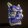 Purple Mask Decorative Ornament Set With Yellow Horns Red Eyebrows And Golden Eyes