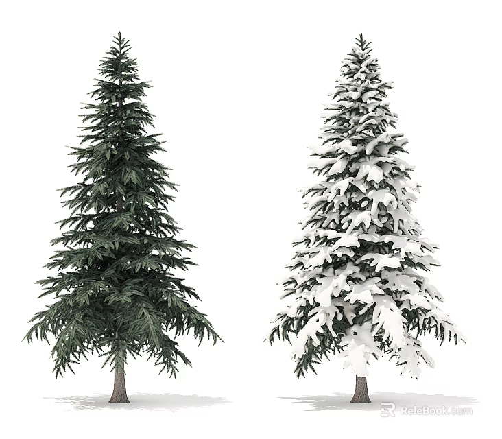 Two Arbor Trees Standing Side by Side One Green Foliage and One Snow Covered 3d model 