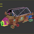 Cartoon Style Solar Powered Orange Mobile House Vehicle With Wheels And Top Panels