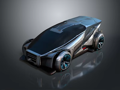 Futuristic Concept Car with Sleek Metallic Body Black Glass Roof and Unique Alloy Wheels 3d model