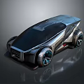Futuristic Concept Car with Sleek Metallic Body Black Glass Roof and Unique Alloy Wheels