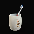 Decorative White Bathroom Accessories Cup Featuring Beauty Lettering Design And Toothbrush
