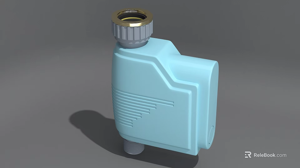Light Blue Mechanical Component With Gold Silver Top And Textured Angular Design 3d model 