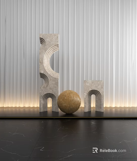 Geometric Arch Hollow Stone Ornament Set With Woven Sphere Modern Minimalist Home Decor 3d model 