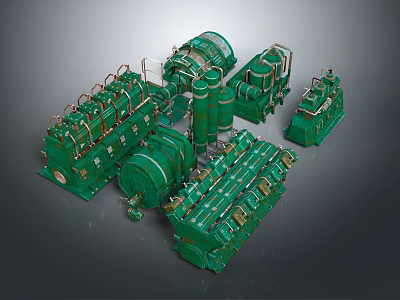 Green Industrial Mechanical Equipment With Various Machinery Components And Parts 3d model