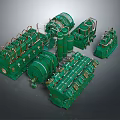 Green Industrial Mechanical Equipment With Various Machinery Components And Parts