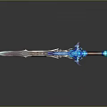 Fantasy Decorative Sword With Blue Ornamental Details And Shiny Metallic Blade 3d model