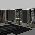Modern Walk in Closet Design With Glass Frame Hanging Clothes Hats Bags And Storage Baskets