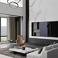 Modern Living Room Interior With Spiral Pendant Light Large Windows Mountain View And Marble Wall