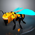 Low Poly Yellow And Black Bee With Blue Wings And Glowing Eyes In Geometric Design