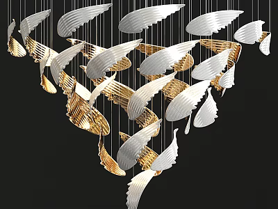 Gold And Silver Wing Shaped Chandelier Hanging On Black Background With Modern Design 3d model