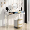 Modern Vanity Table With Round Mirror Gold Accent White Stool And Decorative Items 3d model
