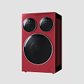 Red Modern Washing Machine With Dual Circular Displays And Large Round Door