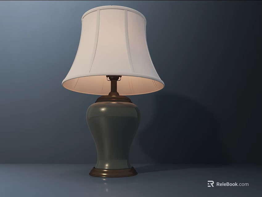 Stylish Table Lamp With White Lampshade And Green Ceramic Base On Dark Surface 3d model 