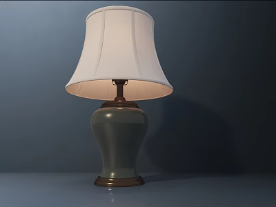 Stylish Table Lamp With White Lampshade And Green Ceramic Base On Dark Surface 3d model