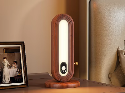 Modern Wooden Table Lamp With Illuminated Central Strip On Bedroom Bedside Table 3d model