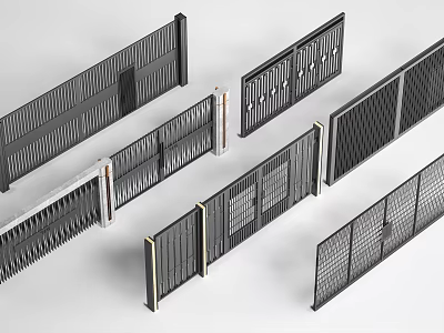 Various Modern Entrance Gates With Stylish Grille And Panel Design Features 3d model