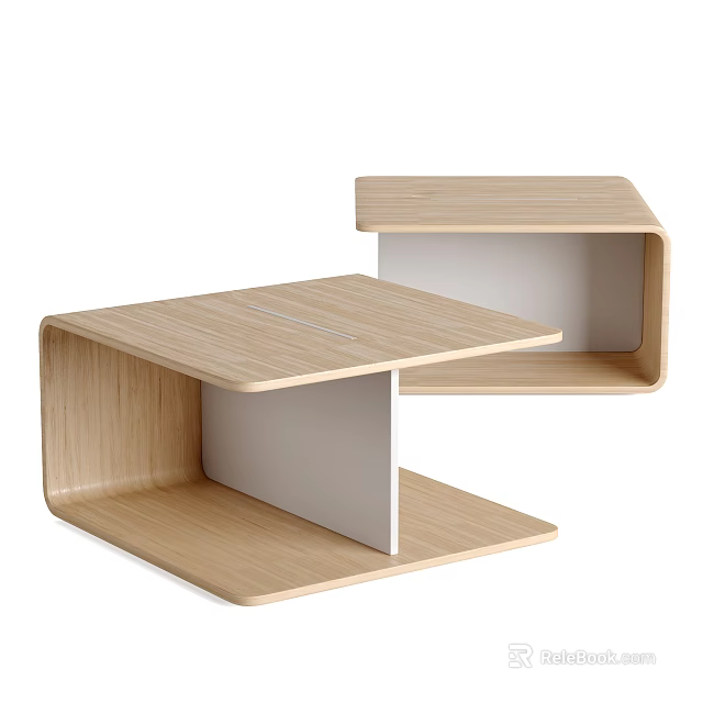 Modern Light Wood Coffee Table With Simple Geometric Structure And Open Lower Shelf 3d model