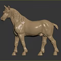 Detailed Beige Standing Horse Sculpture On Platform Base With Dark Background