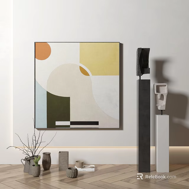 Abstract Geometric Artwork With Sculptures In Modern Interior Setting 3d model