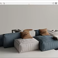 Modern Modular Sectional Sofa With Blue Beige Modules Decorative Cushions And Side Tables 3d model