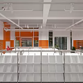 BEIGE LIFE Snack Shop Storefront With Orange Signage Seating Area And Green Plants