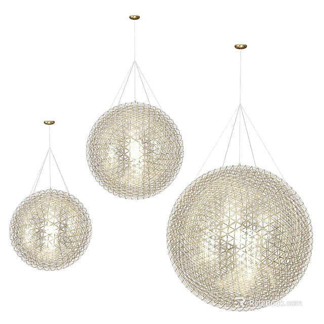 Modern Spherical Mesh Pendant Lights Hanging in Three Different Sizes for Interior Design 3d model