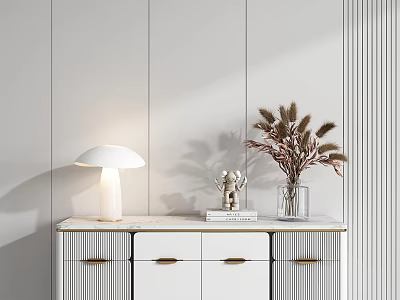 Elegant Ornament Set With Table Lamp Small Statue Books Dried Flowers Vase On White Cabinet 3d model