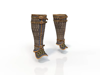 Medieval Fantasy Leather Combat Boots With Decorative Straps And Protective Armor 3d model