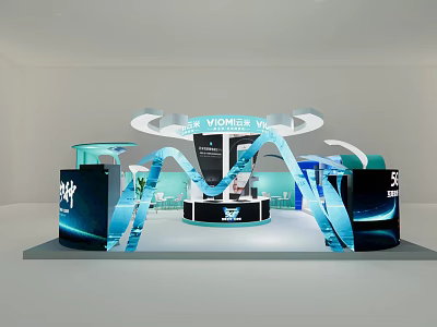 VICMEE Modern Exhibition Booth Design With Blue White Arc Structure And Display Area 3d model
