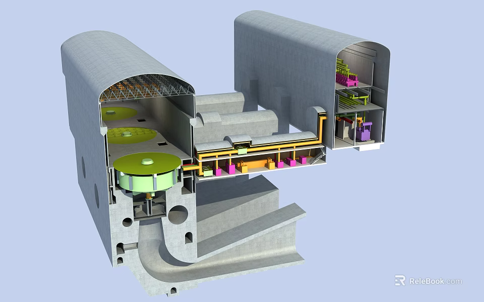 Mechanical Cross Section View With Green Circular Parts And Internal Components 3d model 