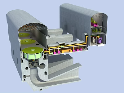 Mechanical Cross Section View With Green Circular Parts And Internal Components 3d model