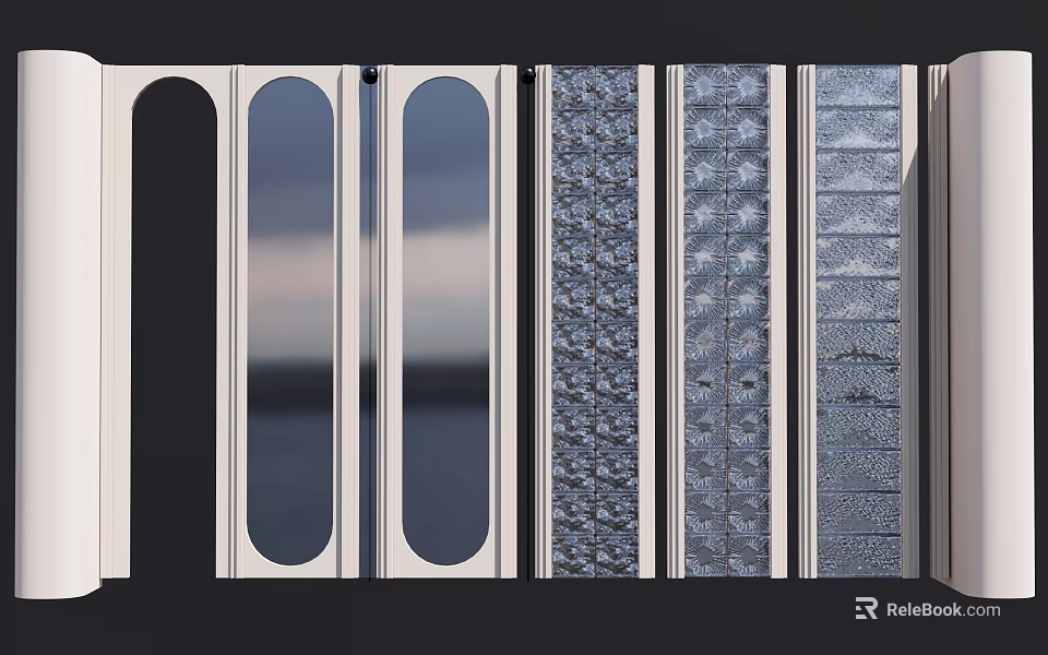 Modern Glass Room Dividers With Various Stylish Patterned Panel Designs 3d model 