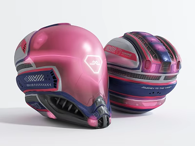 Sci Fi Pink Blue Helmets With Futuristic Design And Glowing Accents 3d model